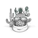 Fujn, silly tattoo. A cactus wearing sunglasses, sombrero, on a skateboard. tattoo design idea