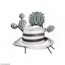 Fujn, silly tattoo. A cactus wearing sunglasses, sombrero, on a skateboard. tattoo design idea