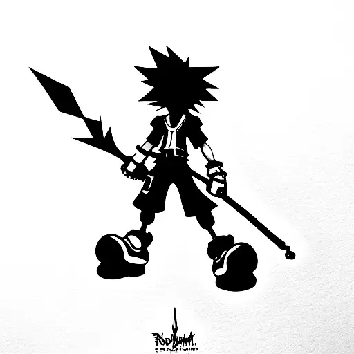 sora from kingdom hearts with details from franchise tattoo design idea