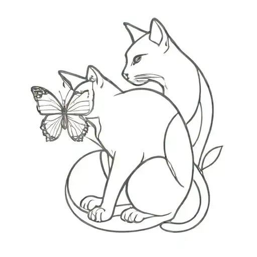 cat hunting a butterfly tattoo design idea