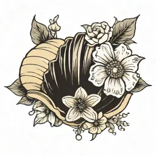 seashell and flowers  tattoo design idea