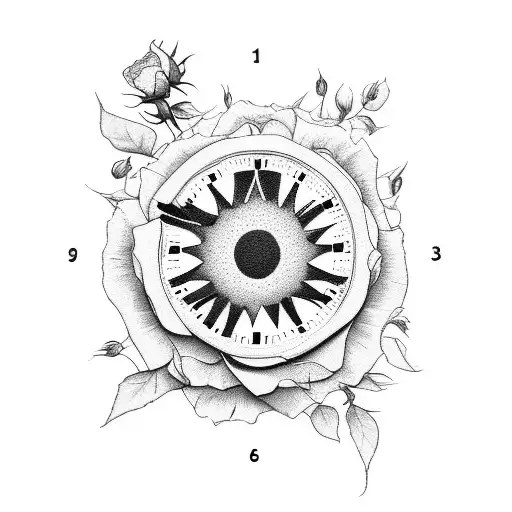 clock, roses, sunflowers and a calendar tattoo design idea