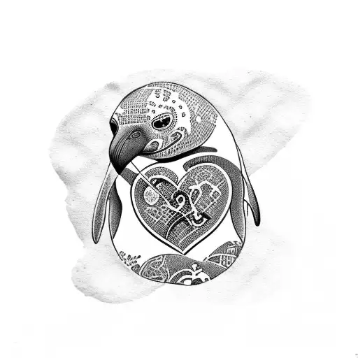 penguin and seal heart tattoo design idea