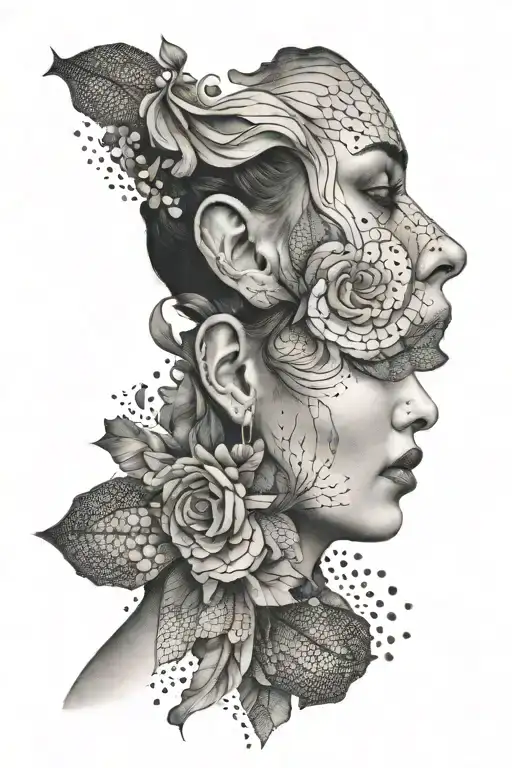woman's split face tattoo tattoo design idea