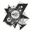 create a tattoo that represents your love for techno music, placing acidic and distorted elements in addition to subtle details tattoo design idea