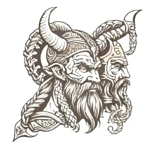 viking heads wrapped tattoo design idea