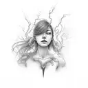 fragile woman hit by lightning, perseverance tattoo design idea