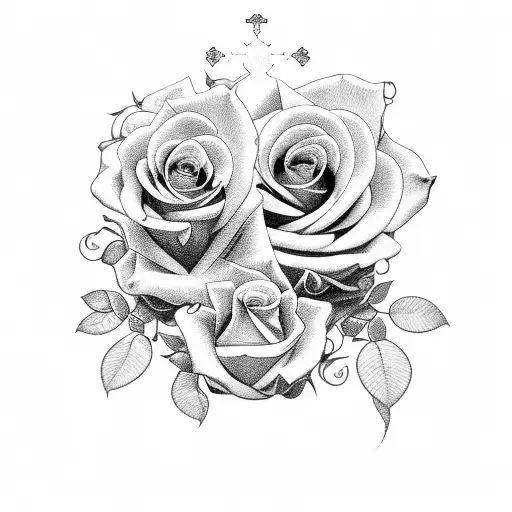 Cross with roses and the year 2004 on it tattoo design idea