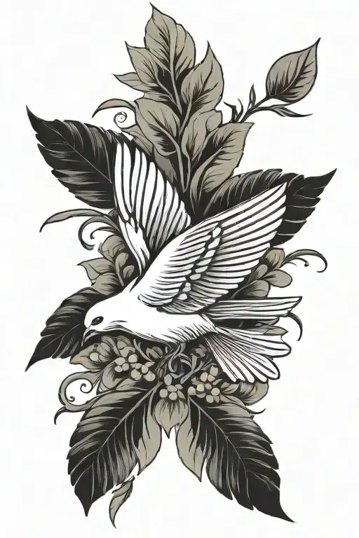 cross dove banner olive branch tattoo design idea