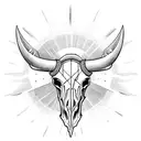 bull skull with sun beams and halo behind it tattoo design idea