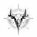 bull skull with sun beams and halo behind it tattoo design idea