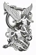 icarus falling angel with feathers and sun, and archangel gabriel tattoo design idea