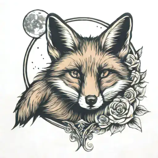 fox sitting near the moon tattoo design idea