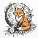 fox sitting near moon with daisies tattoo design idea