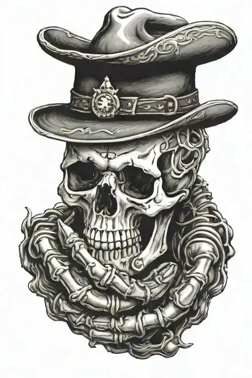 cowboy skeleton hand holding tattoo design idea