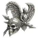 saint michaels arc angel sword shield helmet lucifer  tattoo design idea