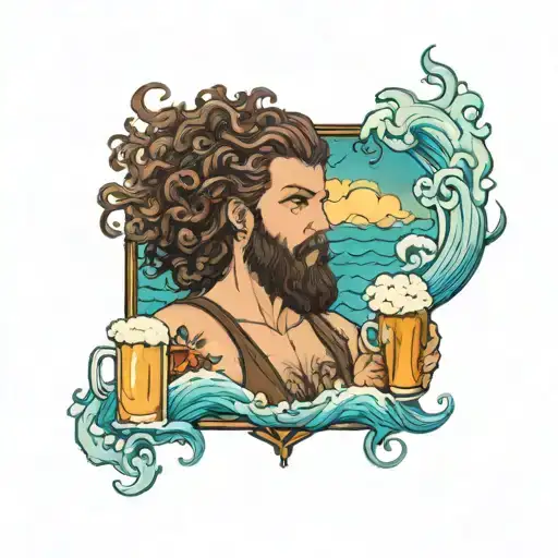 ocean, curly hair, beers tattoo design idea