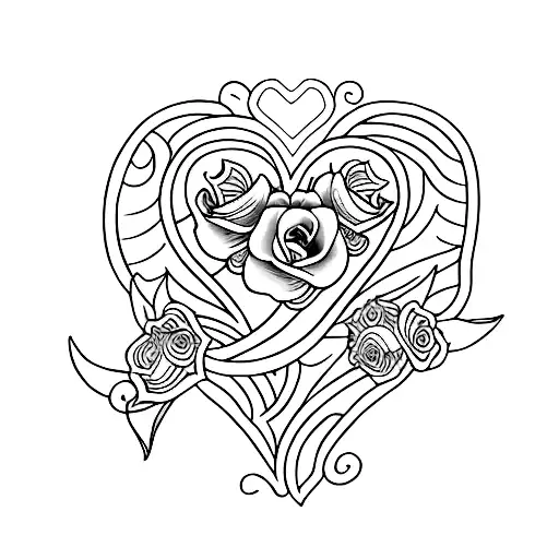 A traditional tattoo design featuring a dolphin and yellow roses intertwined in a heart shape tattoo design idea