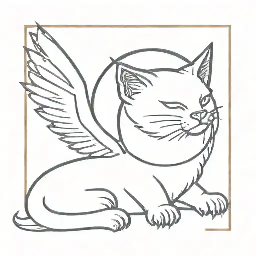 A demonic cat with wings and a halo, symbolizing the musician's love for music and sorrow tattoo design idea