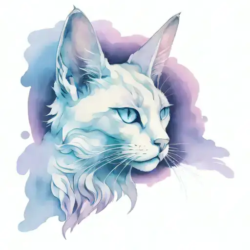 A scary cat with wings and a halo, symbolizing sorrow and sadness tattoo design idea