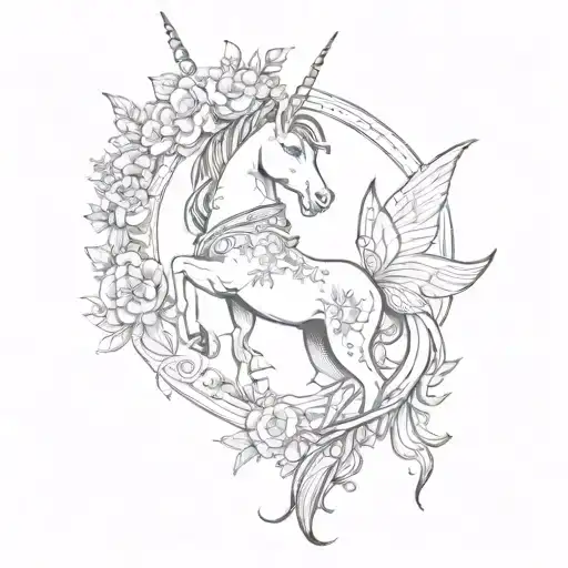 unicorn, butterfly, rainbow infinity symbol tattoo design idea