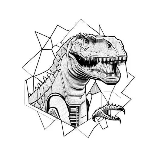 dinosaur cute cyberpunk tattoo design idea