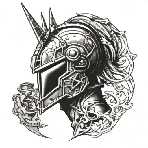 anime tattoo of Alphonse;s helm from FMAB, other characters included in the sleeve will include ryuk from deathnote tattoo design idea