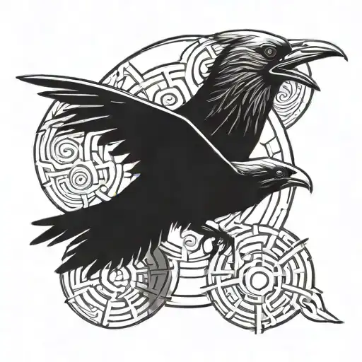 A fusion tattoo design combining Itachi's raven and viking raven, minimalist and with sharingan  tattoo design idea