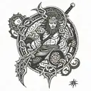 A fusion tattoo design combining elements from Naruto and Viking mythology, such as a Viking warrior with Naruto's signature headband, wielding a sword with chakra energy flowing around it tattoo design idea