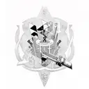 basque cross with two hidden texts "007" and "GOG" tattoo design idea