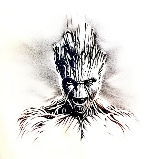 Groot wolverine suit agresive pose  tattoo design idea