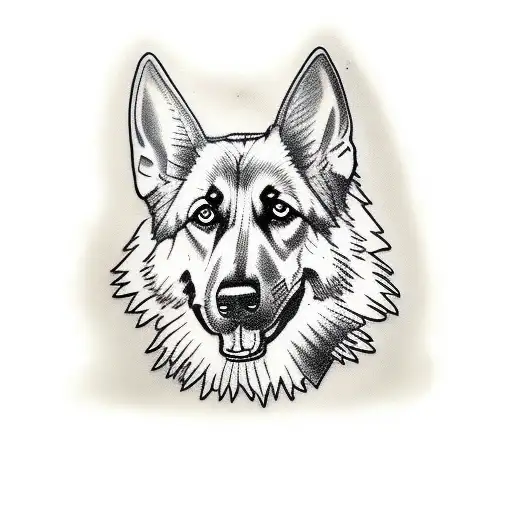 German Shepherd with an ear bent tattoo design idea