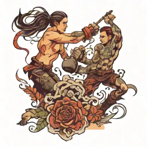 two people fighting  tattoo design idea
