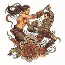 two people fighting  tattoo design idea