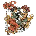 two people fighting  tattoo design idea