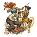 two people fighting  tattoo design idea