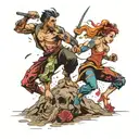 two people fighting  tattoo design idea
