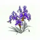 purple iris, cardinal, and a fishing pole with a signature on handle tattoo design idea