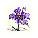 purple iris, cardinal, and a fishing pole with a signature on handle tattoo design idea