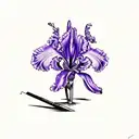 purple iris, cardinal, and a fishing pole with a signature on handle tattoo design idea