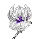 purple iris, cardinal, and a fishing pole with a signature on handle tattoo design idea