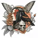 itachi uchiha and haniball lecter from silence of the lambs facing opposite shoulde to shoulder and death moth and crows tattoo design idea