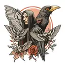 itachi uchiha and haniball lecter from silence of the lambs facing opposite shoulde to shoulder and death moth and crows tattoo design idea