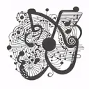 A tattoo design combining musical notes with brain neurons to symbolize the connection between music and psychology tattoo design idea
