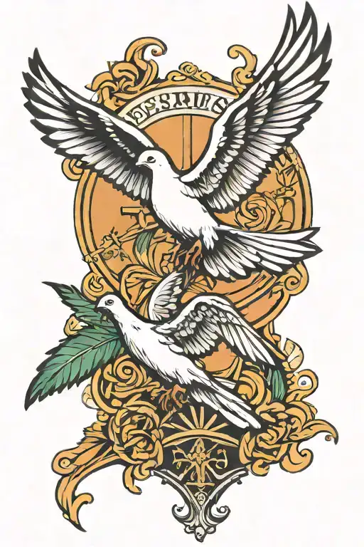 design with dove with a Jesus silhouette in the background and add a cross and the date may 26 2007 in Roman numerals  tattoo design idea
