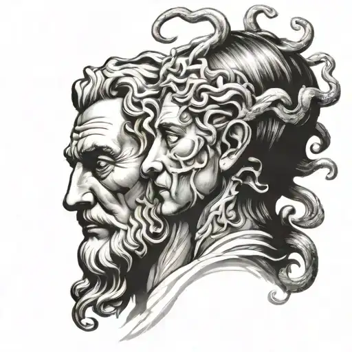 Medusa and zeus face tattoo design idea