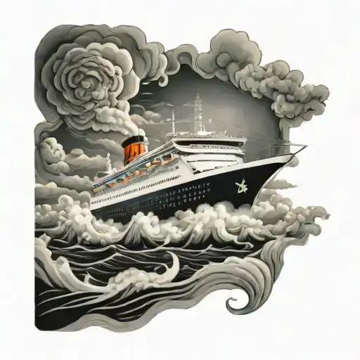 cruise ship in storm clouds tattoo design idea