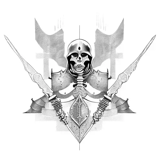 skeleton in medieval European knight armor tattoo design idea