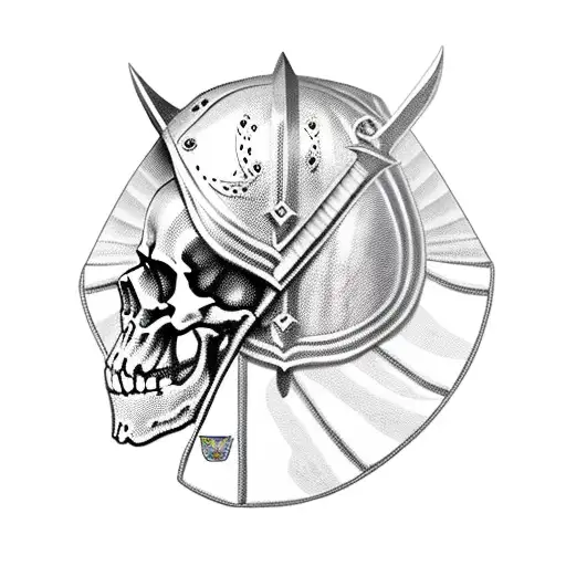 skeleton in medieval European knight armor tattoo design idea