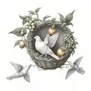 dove, tree, fire, fruit basket overflowing tattoo design idea